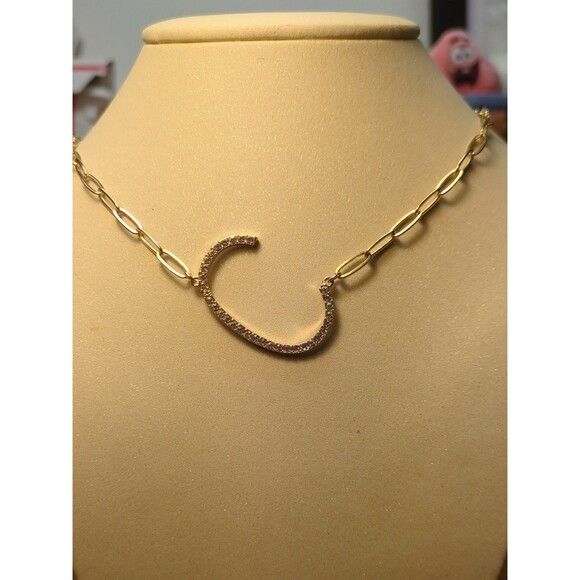 Initial C Sparkly Necklace & Matching Hoop C Earrings Set NWT Gift Set - Picture 3 of 8